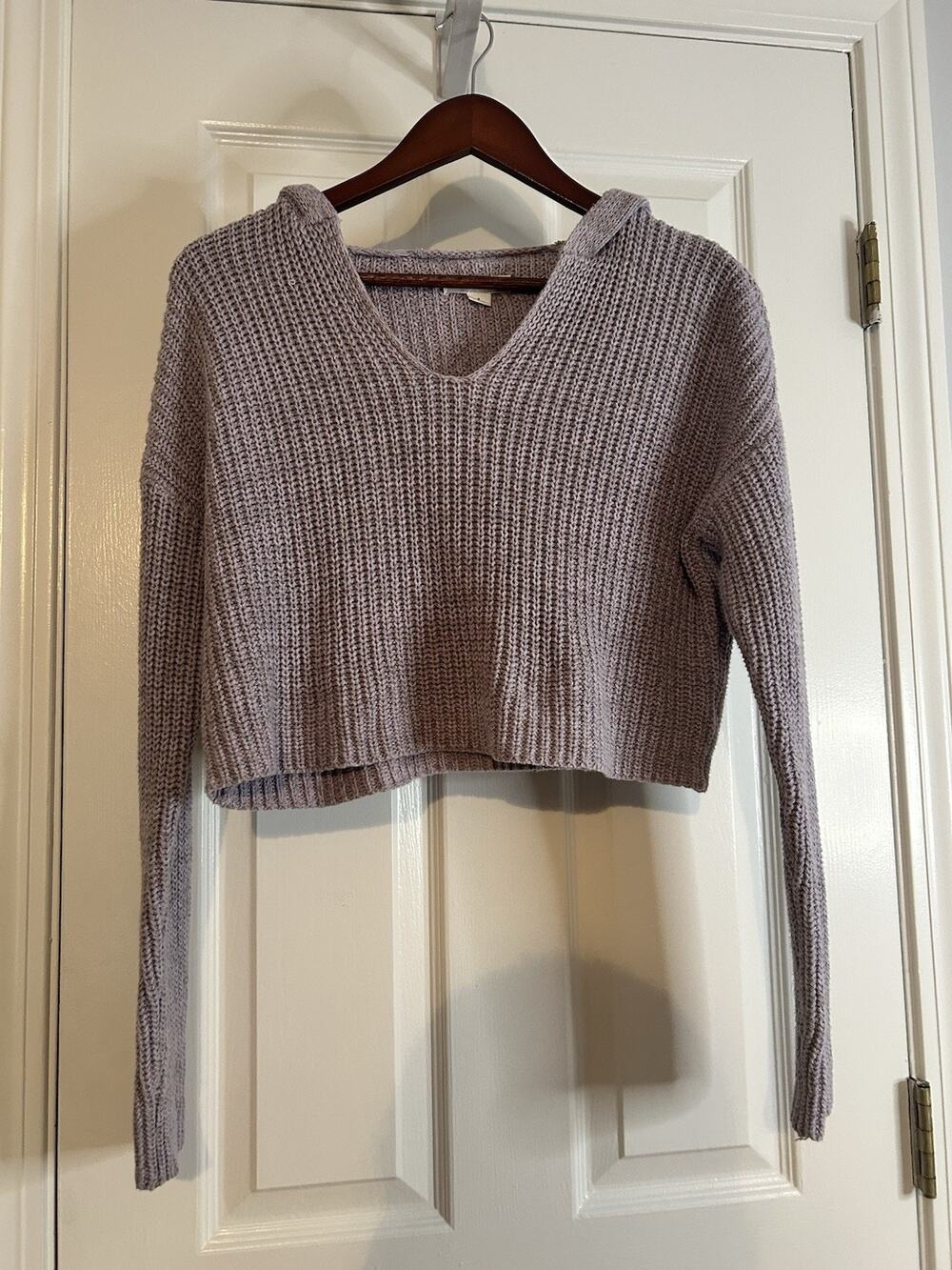 Aeropostale Women’s Cropped Knit Hoodie Sweater Small Lavender Purple